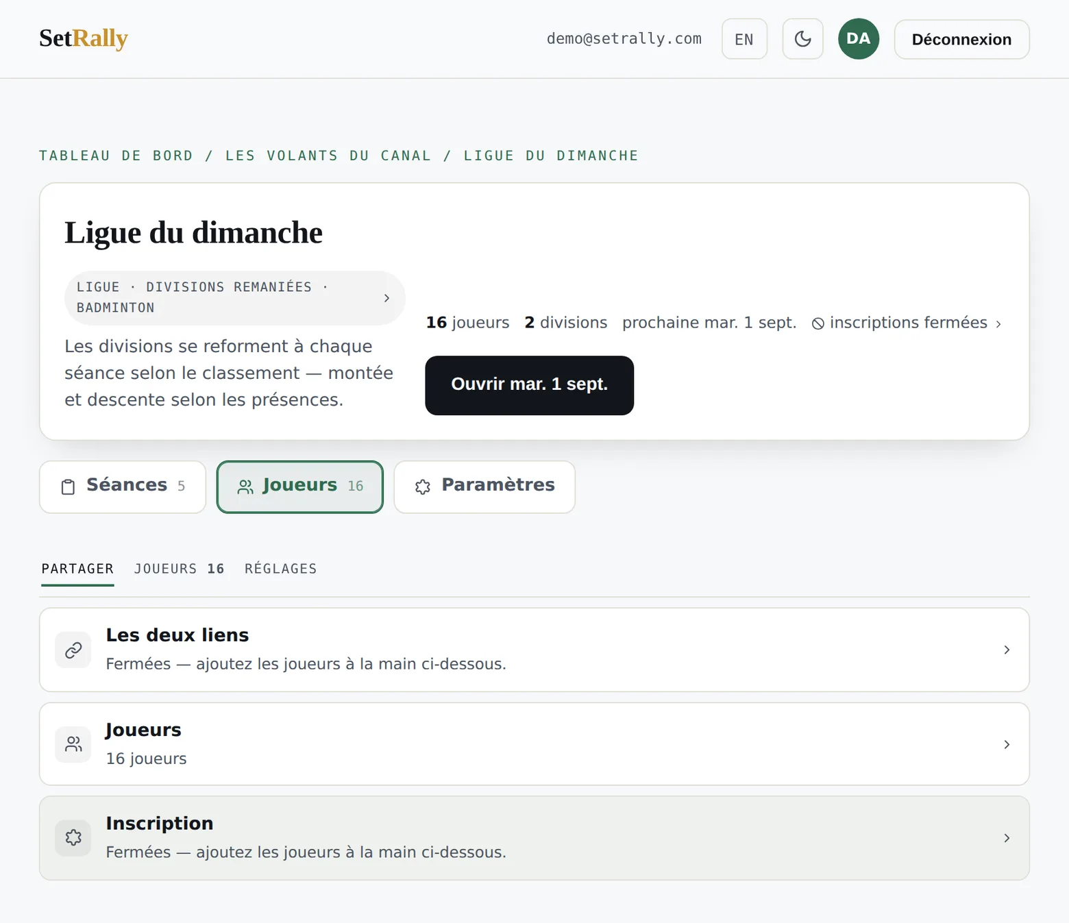 L’onglet des inscriptions : tarif, places, ouverture